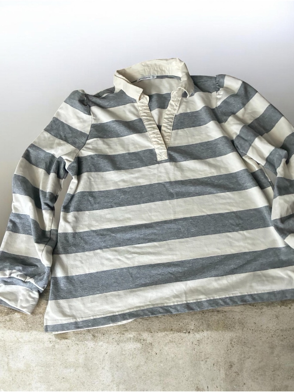 Staccato Gray & White Striped Long-Sleeve Rugby Top